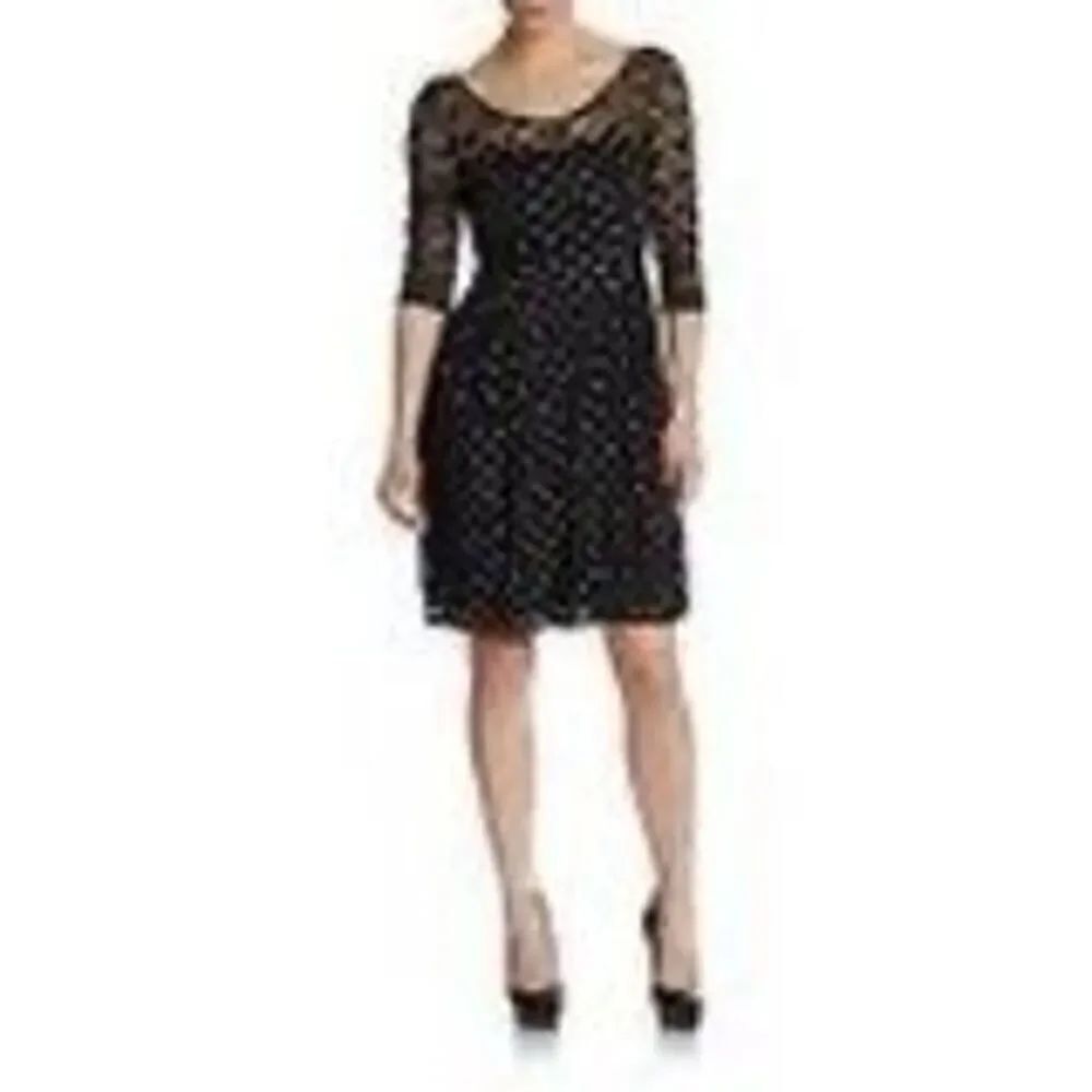 Betsey Johnson 8 Elbow Sleeve Lace Overlay Cocktail Dress Black White Polka Dot